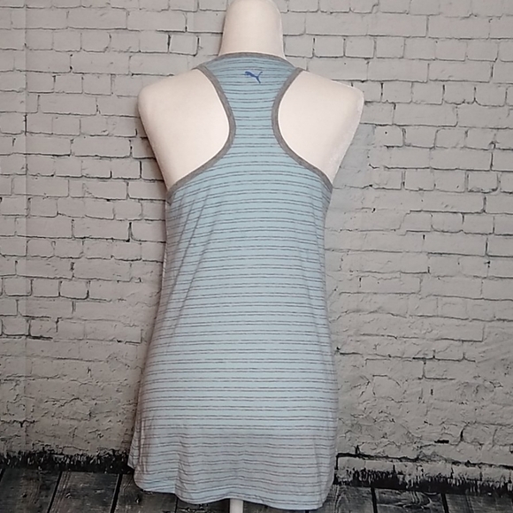 PUMA Blue & Grey Racer Back Tank Top Striped Size Medium - Picture 3 of 9